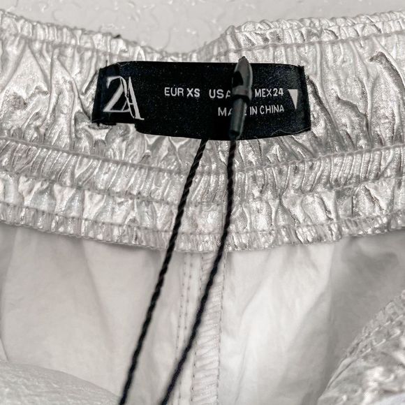 ZARA WOMAN MID RISE METALLIC PARACHUTE TROUSERS PANT SILVER 8338/405/070/015 - Picture 5 of 10